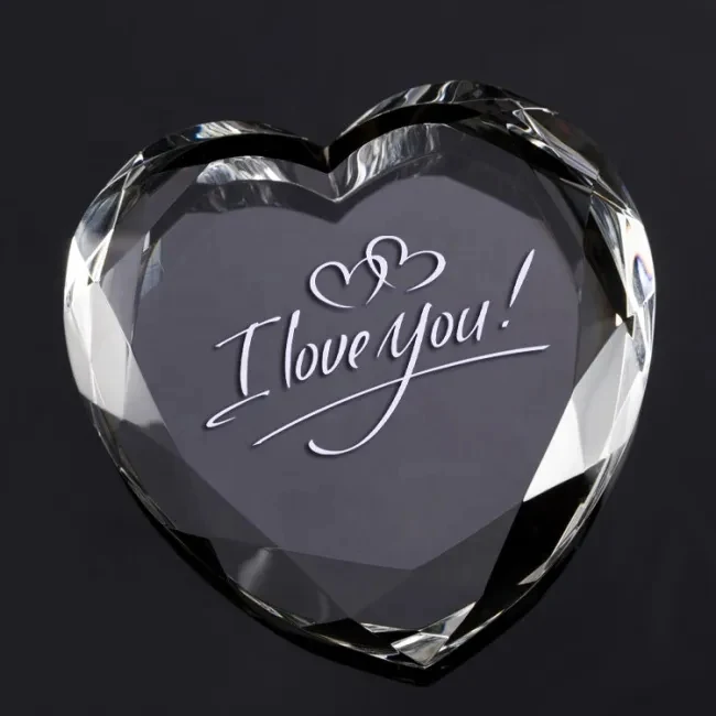 Crystal Heart Shaped Faceted Paperweight 1