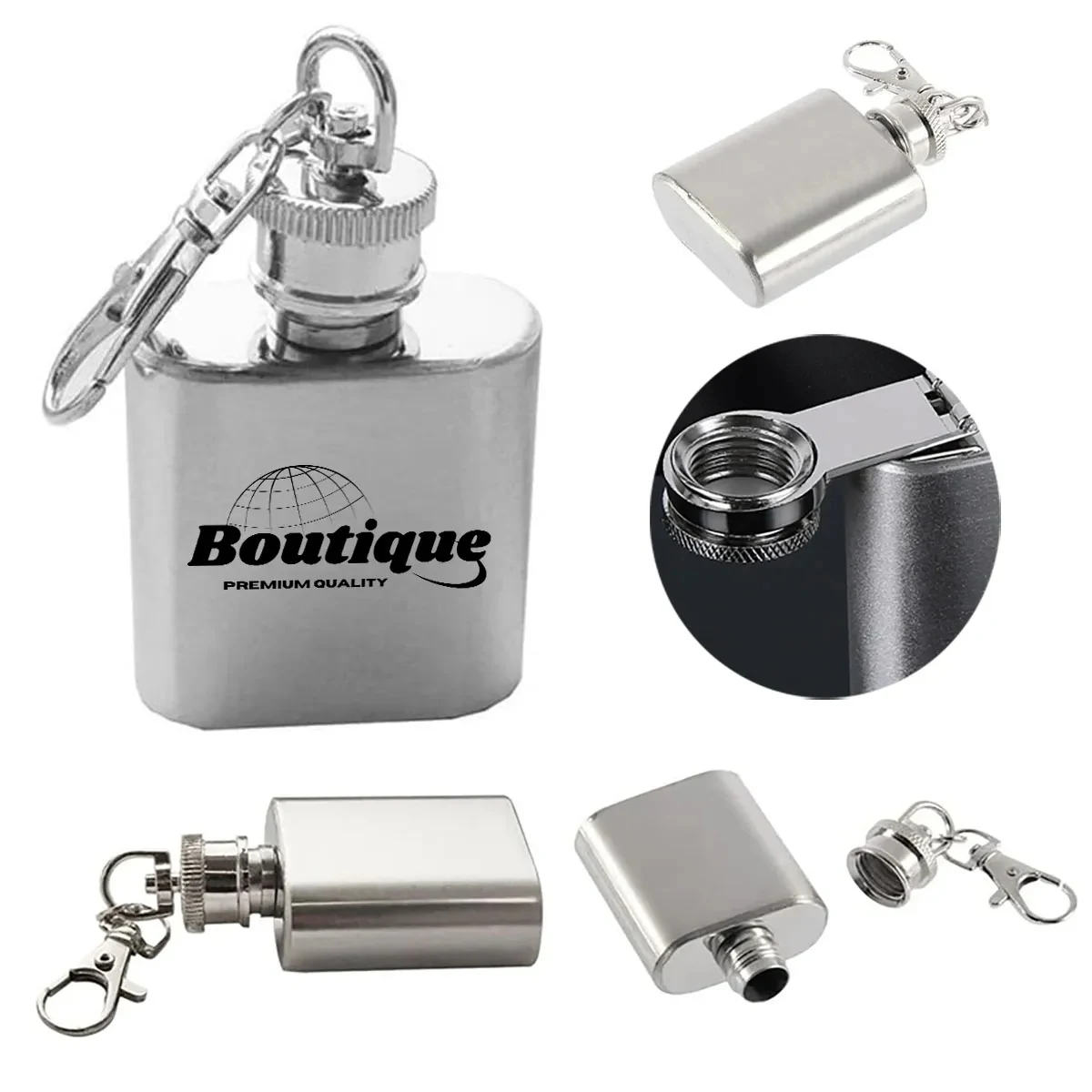 1oz Portable Mini Pocket Camping Hip Flask with Keychain 1