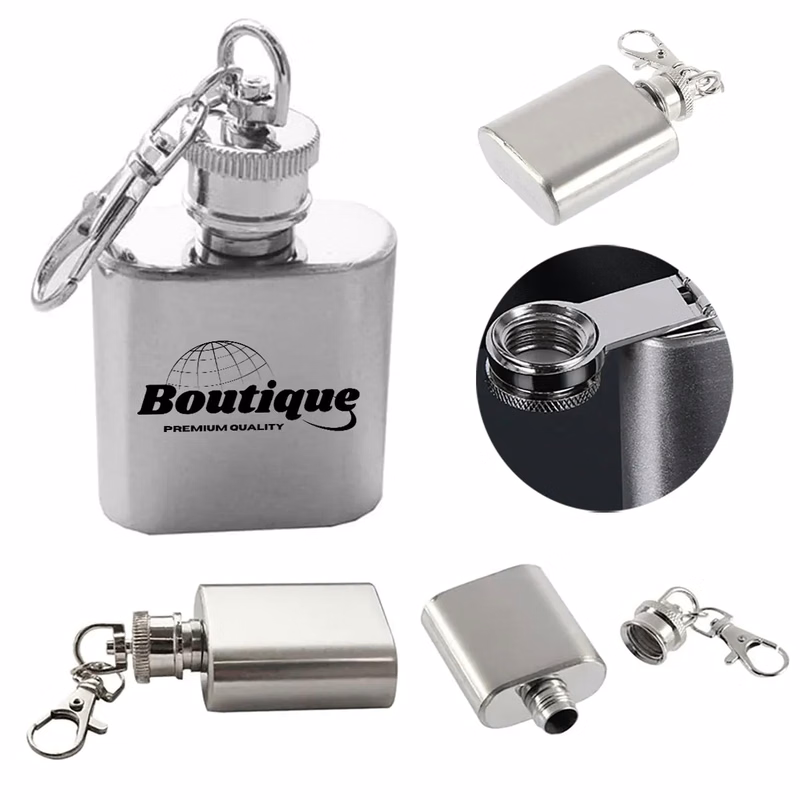 1oz Portable Mini Pocket Camping Hip Flask with Keychain