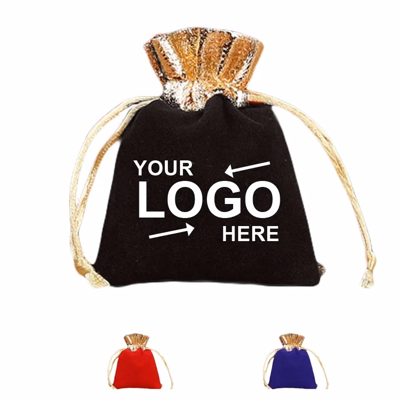 Velvet Wedding Pouches With Drawstring Golden Sachet