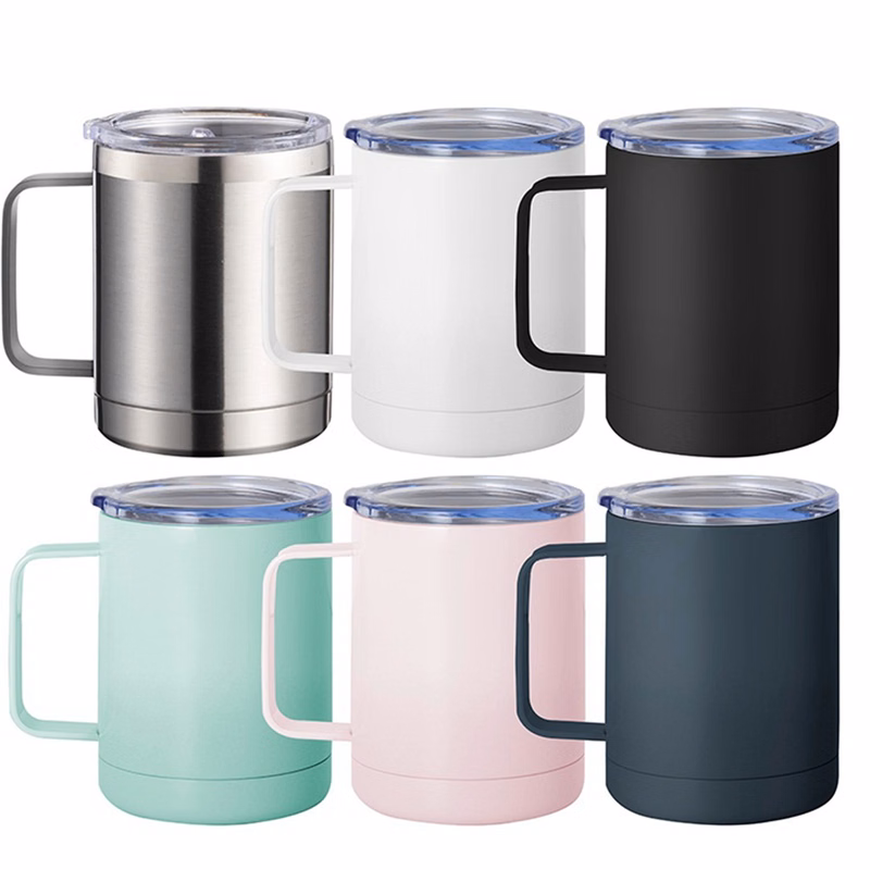 10 OZ. Double Wall Vacuum Coffee Mug with Handle & Lid