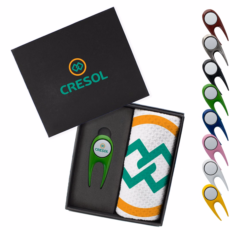 Full Color Dormie Towel Gift Box with Divot Tool