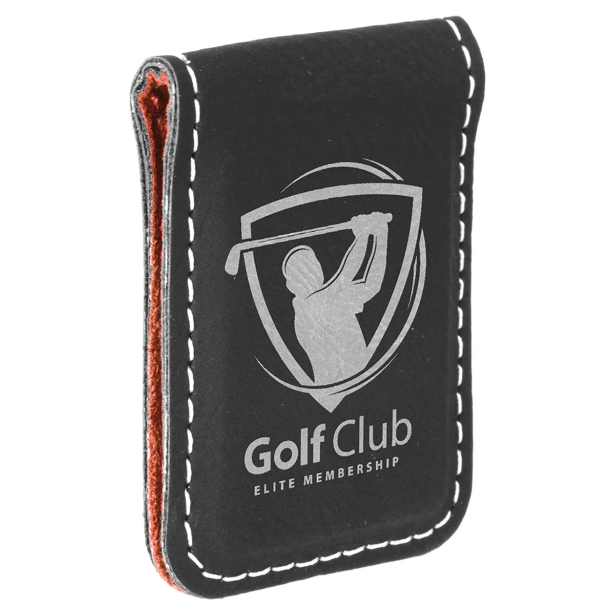 Black/Silver Laserable Leatherette Money Clip 1