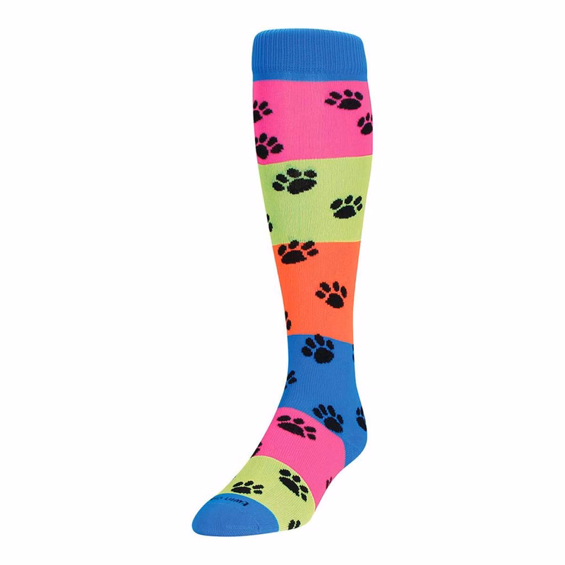 Krazisox Rainbow Pawprint Over the Calf Socks