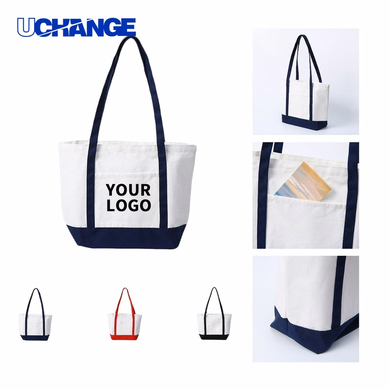 Cotton Canvas Tote Bag Carrier with Color Handles