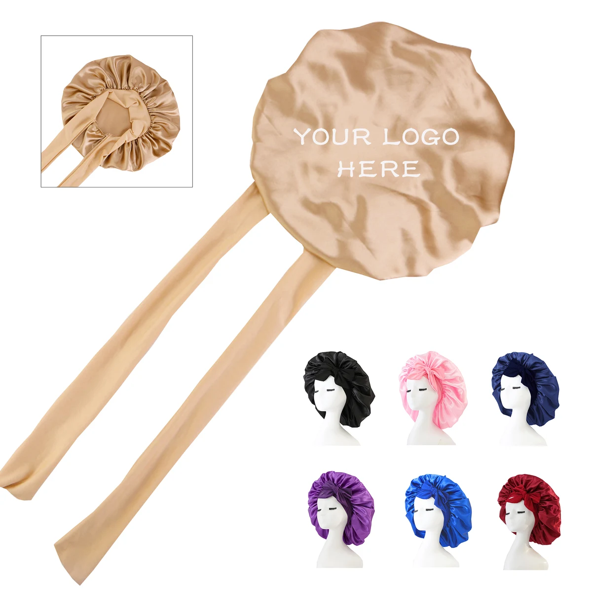 Ribbon Tie Design Sleep Cap Hair Care Bonnet 1