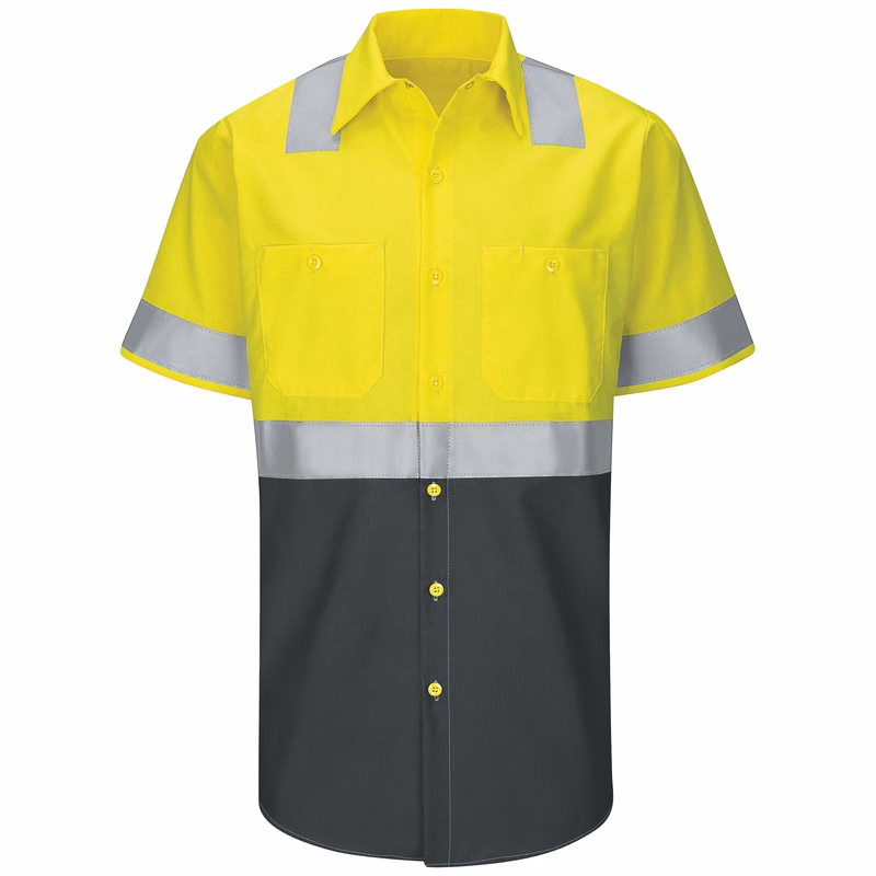 Red Kap® Men's High Visibility Short Sleeve Color Block Ripstop Work Shirt - Type R, Class 2