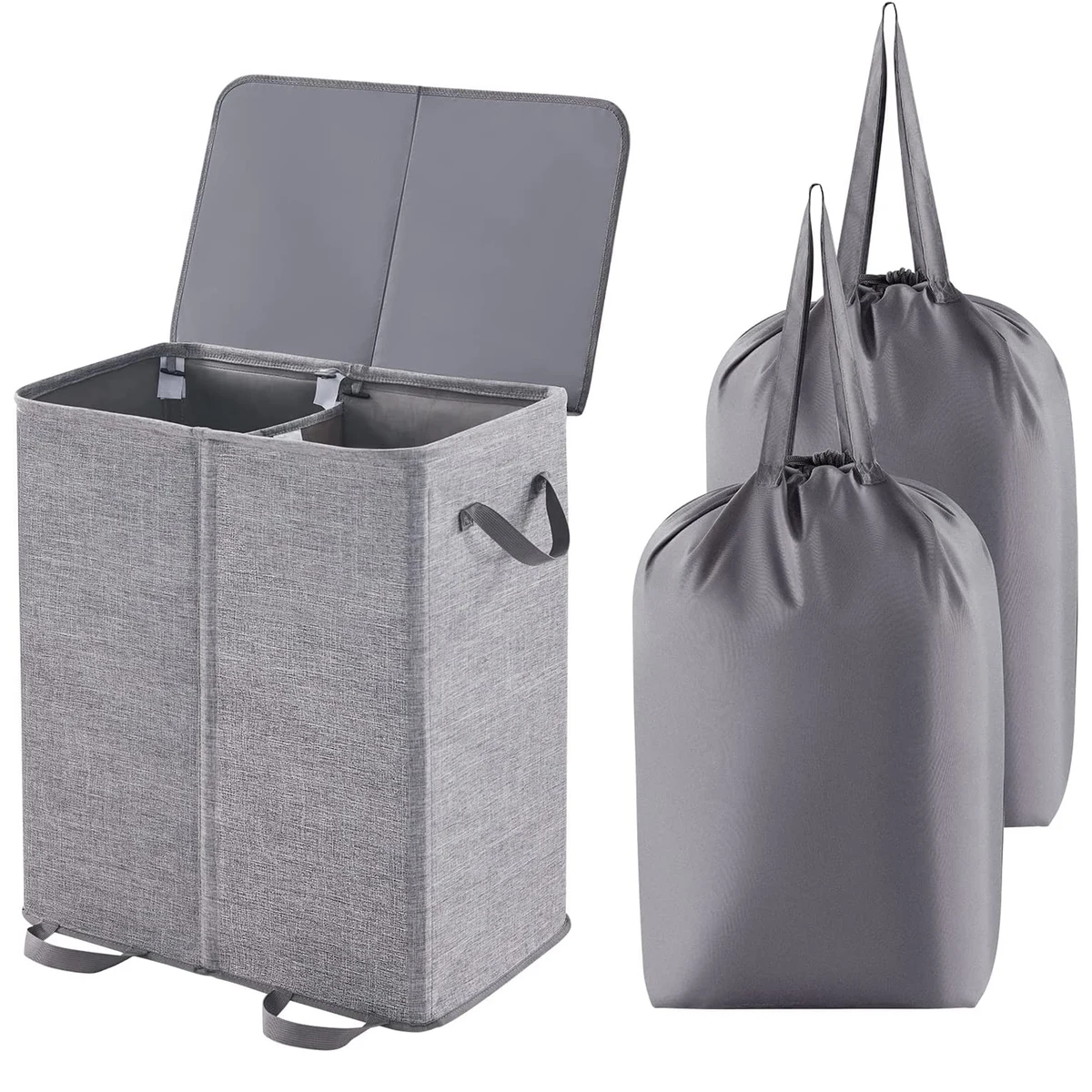 Double Laundry Hamper with Lid and Removable Laundry Bags 1