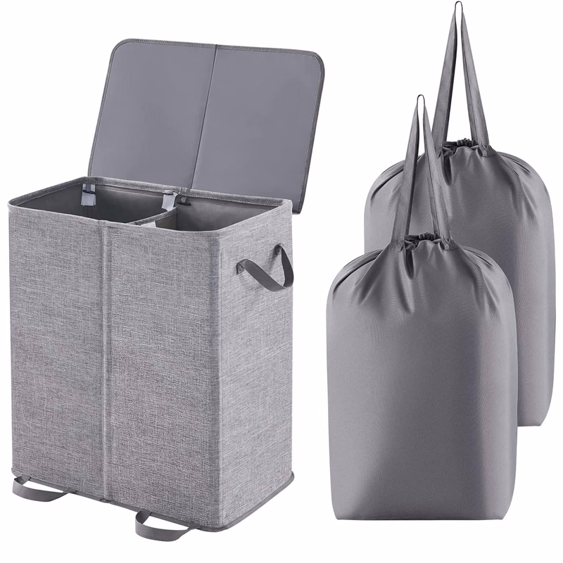 Double Laundry Hamper with Lid and Removable Laundry Bags