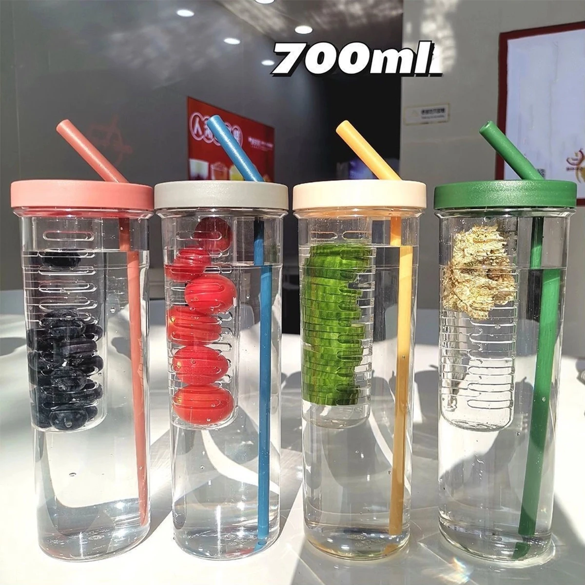 Fruit Infuser Water Bottles With Straw 1