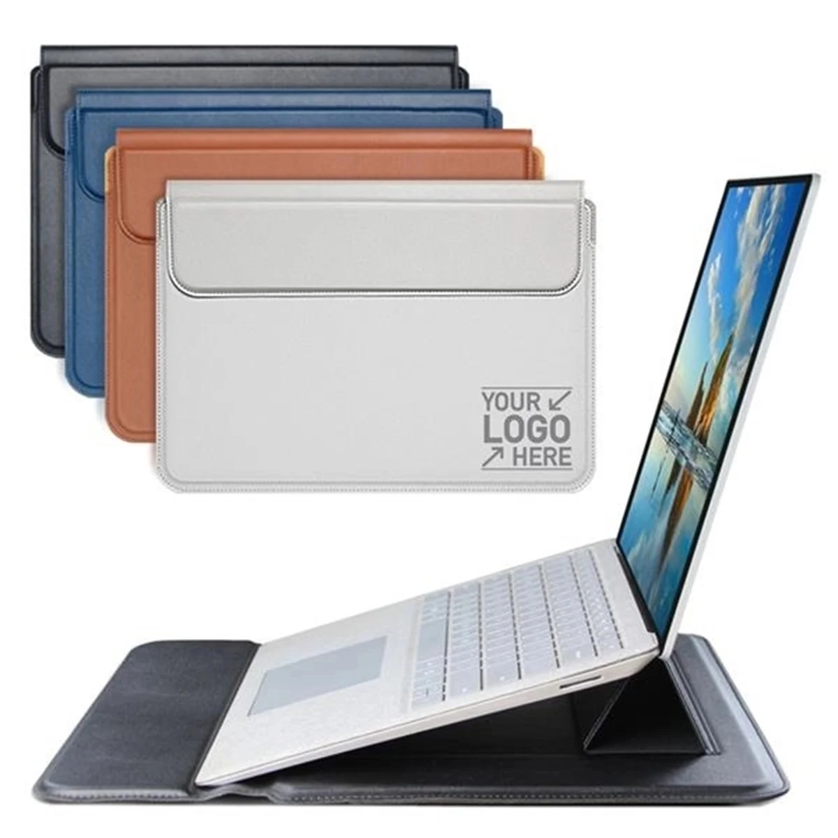 Pu Leather Laptop Sleeve Protective Case Bag With Stand 1