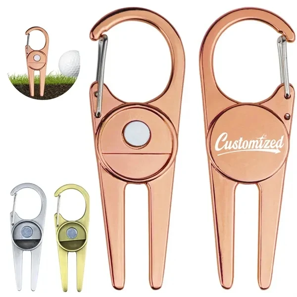 Custom Carabiner Golf Divot Repair Tool with Magnetic Ball Marker — Golfer Essential 1