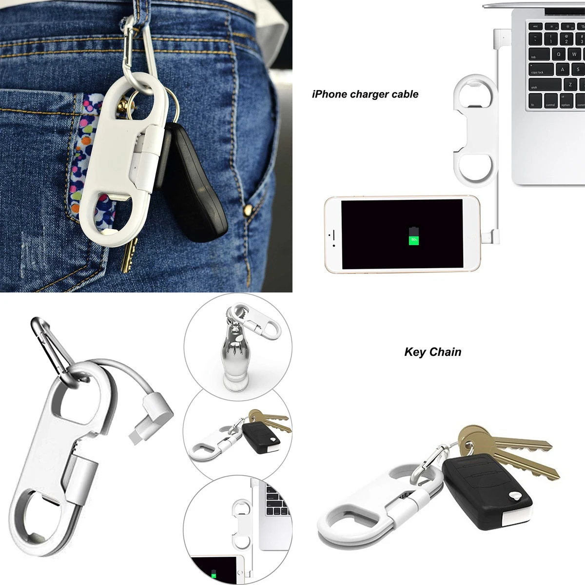 Charge Lightning Cable & Keychain & Bottle Opener & Aluminum Carabiner 1