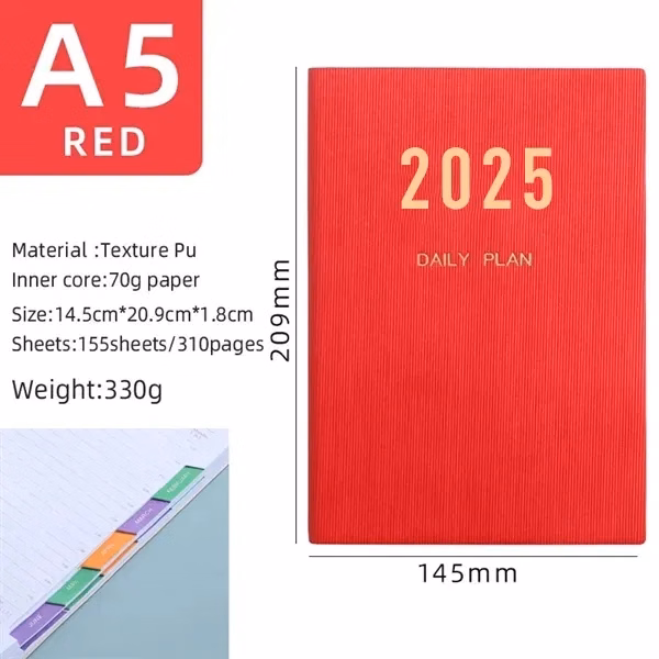2025 A5 Prime Daily Planner Notebook 365 Days Agenda