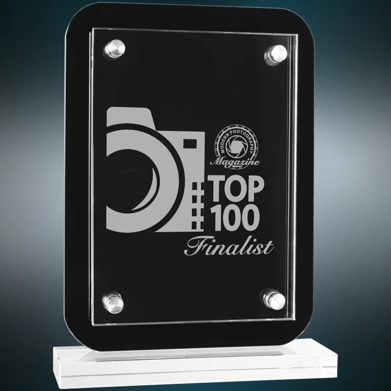 6 1/2" x 8 3/4" Black Floating Glass Standup Plaque Award 1