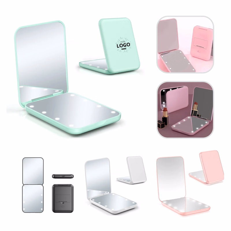 Portable Handheld Folding Makeup Mirror With Led Light