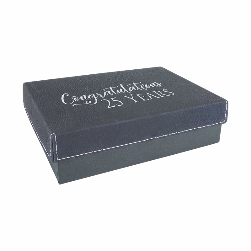 7 3/8" x 5 3/4" Black/Silver Leatherette Gift Box