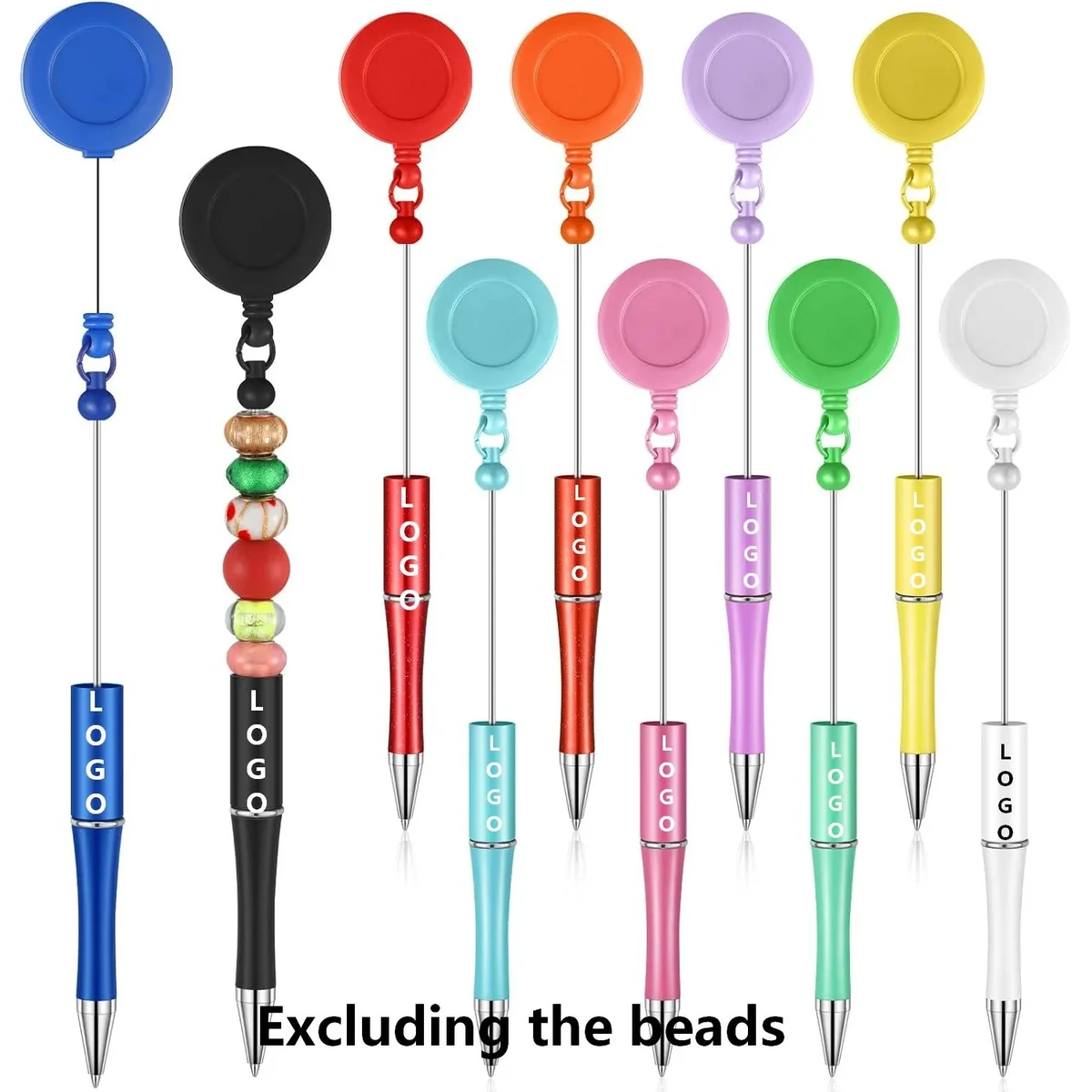 Beaded Pens with Retractable Badge Reel 1