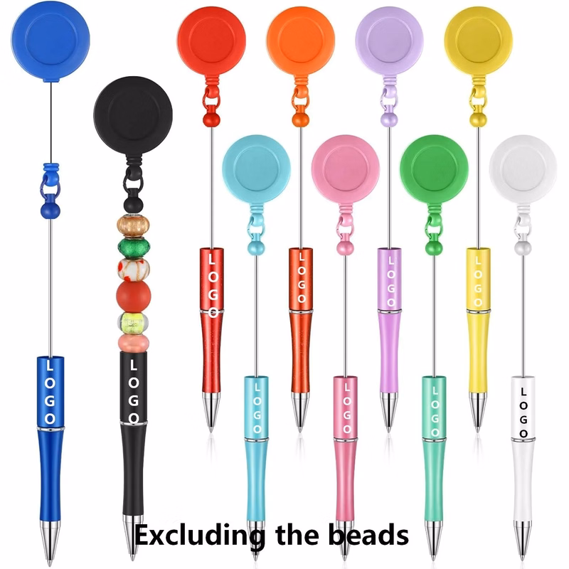 Beaded Pens with Retractable Badge Reel