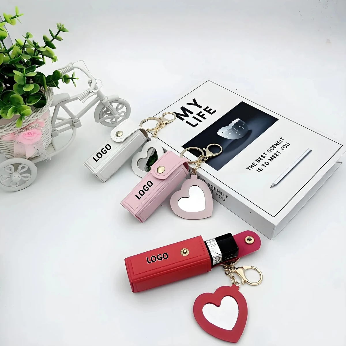 Leather Lip Balm Keychain Mirror Holder 1