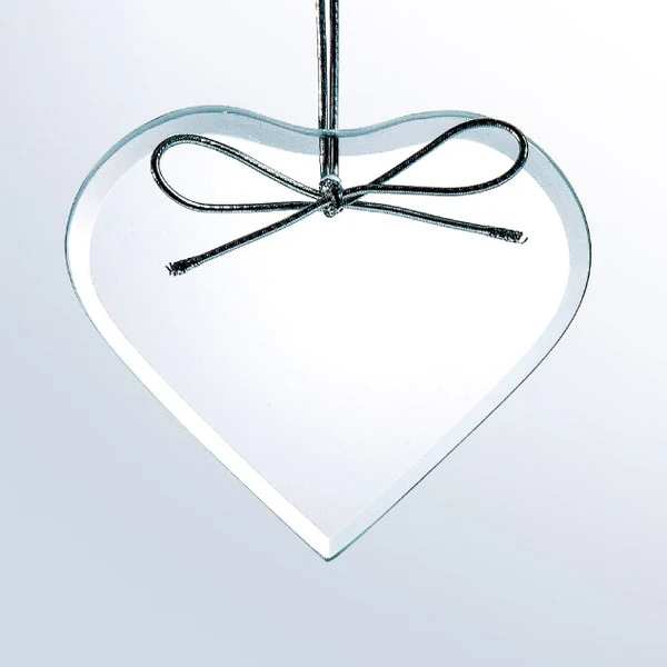 Beveled Clear Glass Christmas Ornament - Heart 1