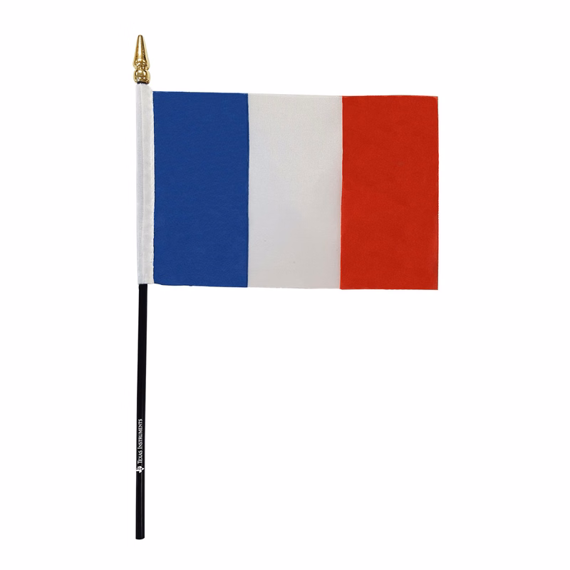 4"x6" France Flag With Black Plastic 10" Pole & Gold Spear - French Flag