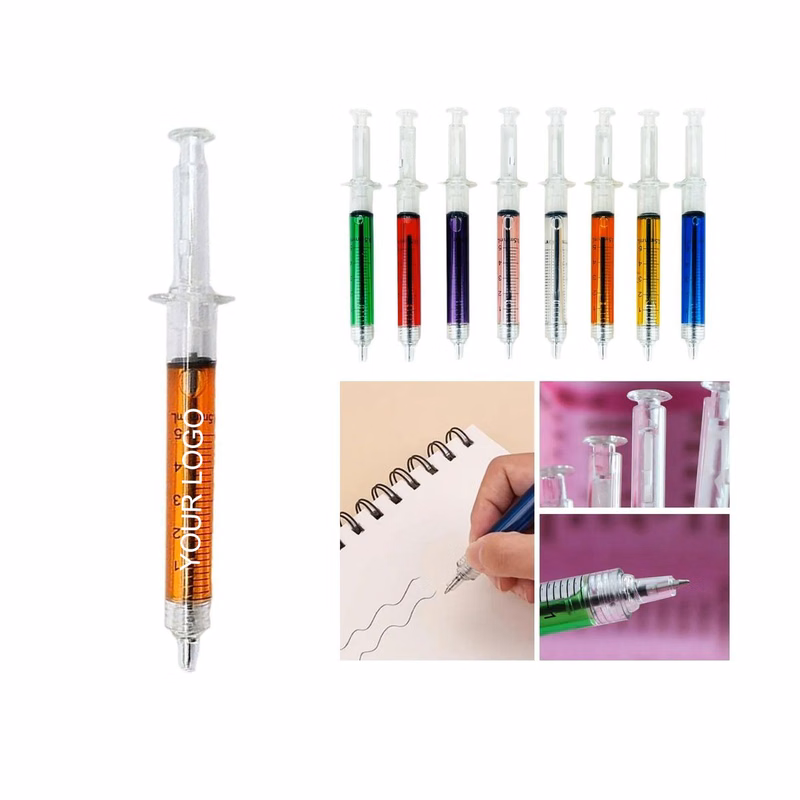 Syringe Ballpoint Pen 5.71" x 0.4" with Needle Tip and Plunger Action