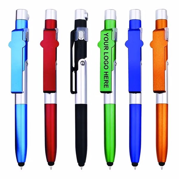 Custom ABS Plastic 4 in 1 Foldable Pen Stylus Flashlight Phone Holder — Travelers