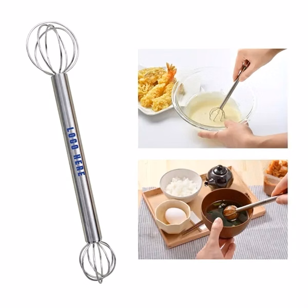 Custom Double Headed Stainless Steel Egg Beater — Professional Manual Kitchen Mixer Tool