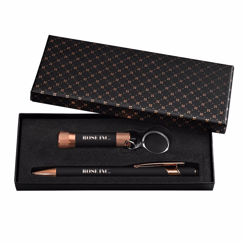Vector Rose Gold Pen with Flashlight Gift Box Set (Criss-Cross)