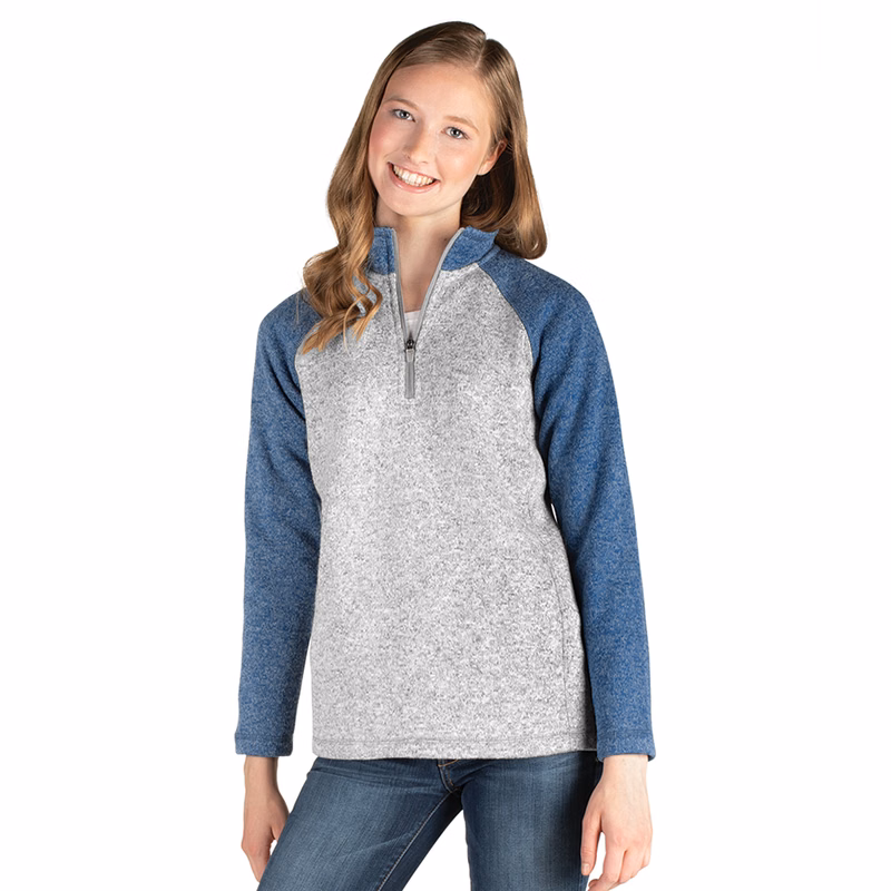 Women's Quarter Zip Color Blocked Heathered Fleece
