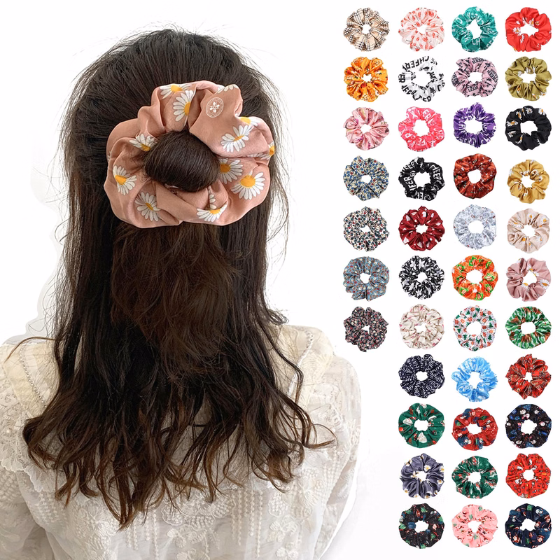 Full Color Printed Satin Silk Hair Scrunchies