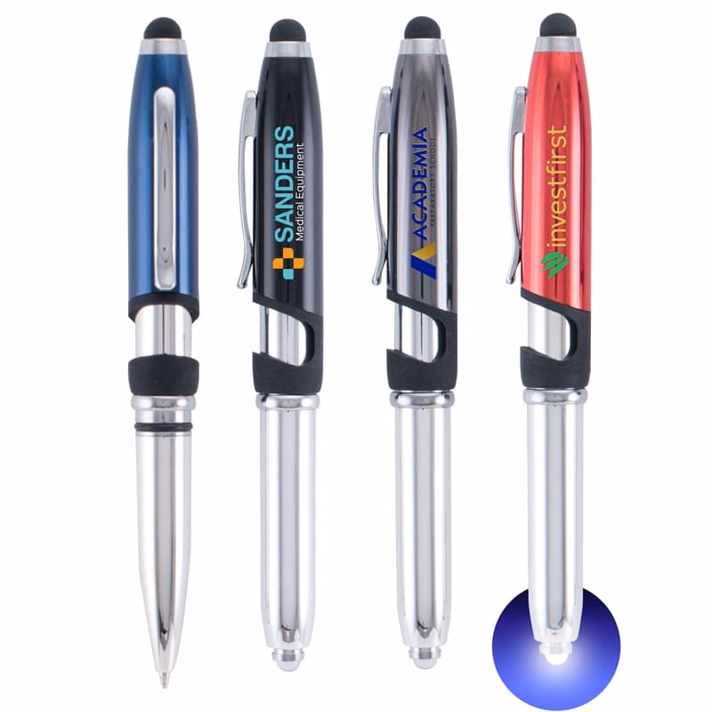 4-in-1 Pen, Stylus, LED Flashlight, Phone Stand - Metal Pen