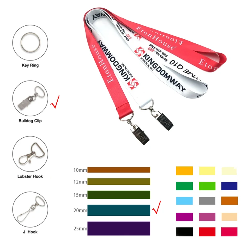 3/4" Wide Polyester Lanyard W/ Metal Bulldog Clip 1