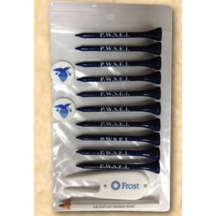 Resealable Golf Poly Bag w/ 10 Tees, 2 Markers, 1 Fixer & 1 Pencil