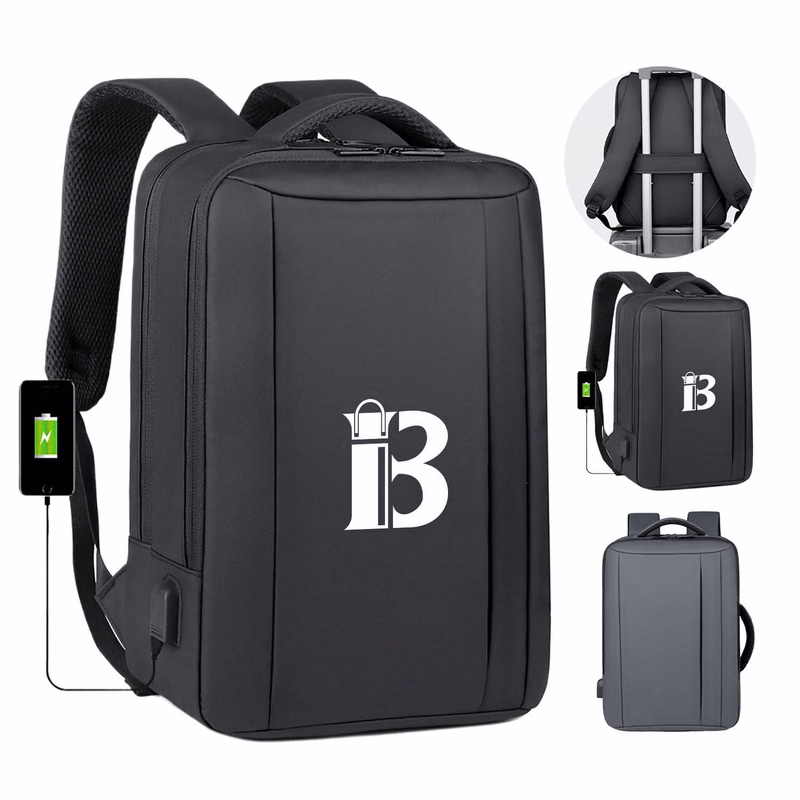 Waterproof Polyester Travel Backpack w/ USB Charging Port