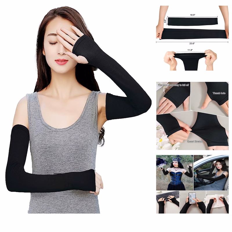 Women Outdoor Sun Block Soft Long Arm Sleeves Fingerless Gloves