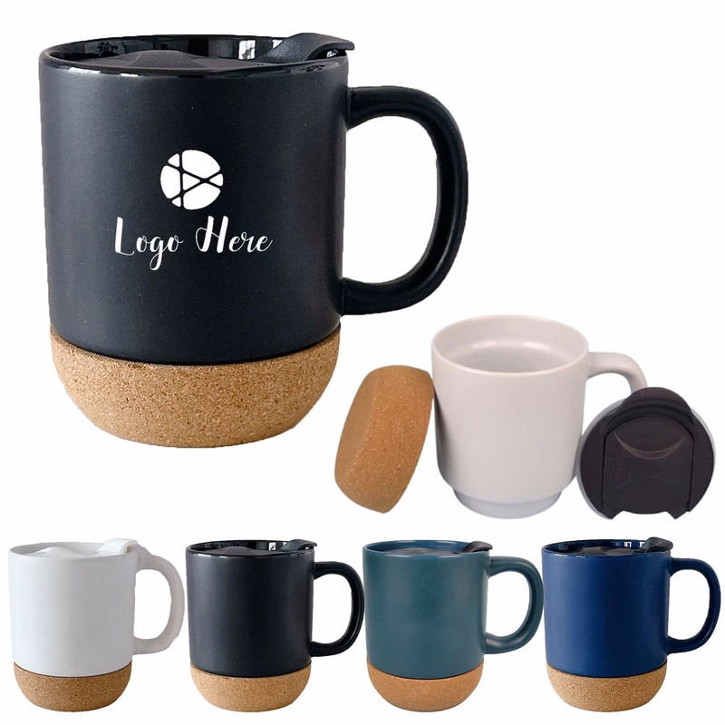 13 OZ Cork Base Insulated Coffee Cup With Lid