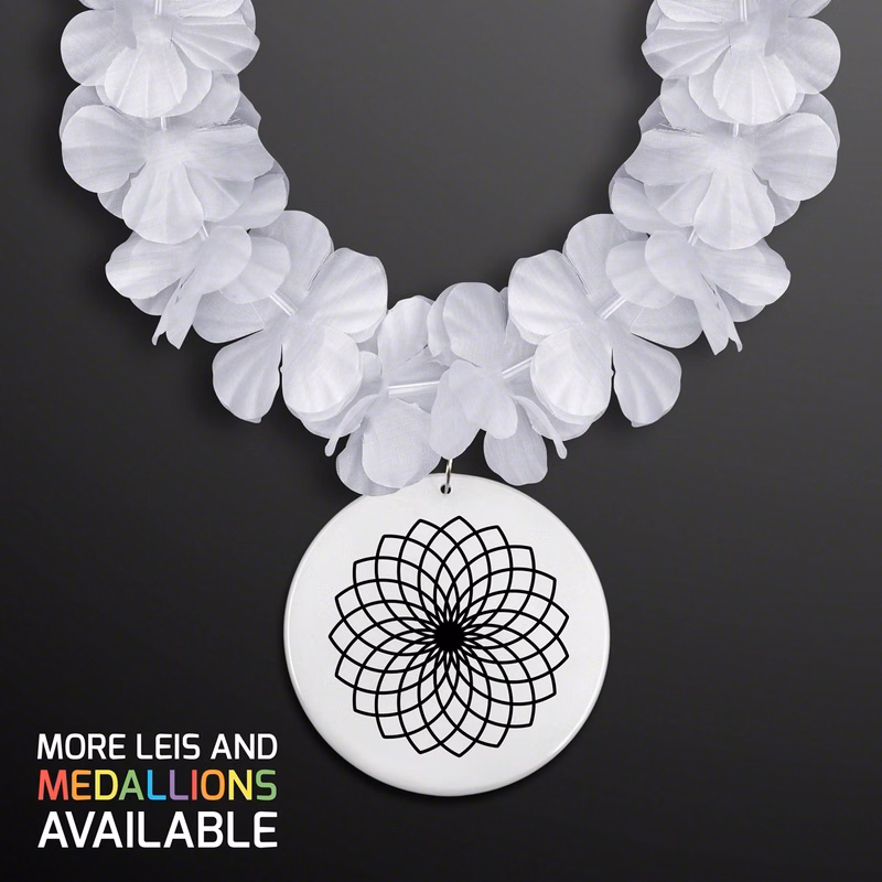 White Flower Lei Necklace with Medallion (Non-Light Up)