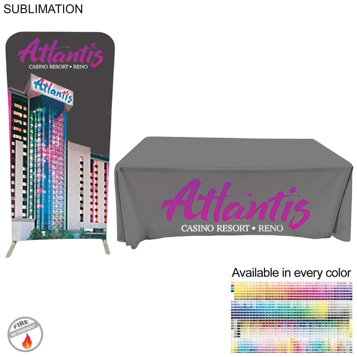 Tradeshow Booth Package Sleek, 3' wide Skinny EuroFit Tension Fabric Banner + PREMIUM 6' Tablecloth 1