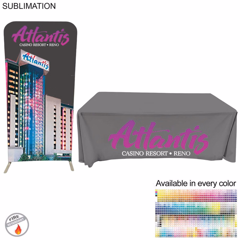 Tradeshow Booth Package Sleek, 3' wide Skinny EuroFit Tension Fabric Banner + PREMIUM 6' Tablecloth