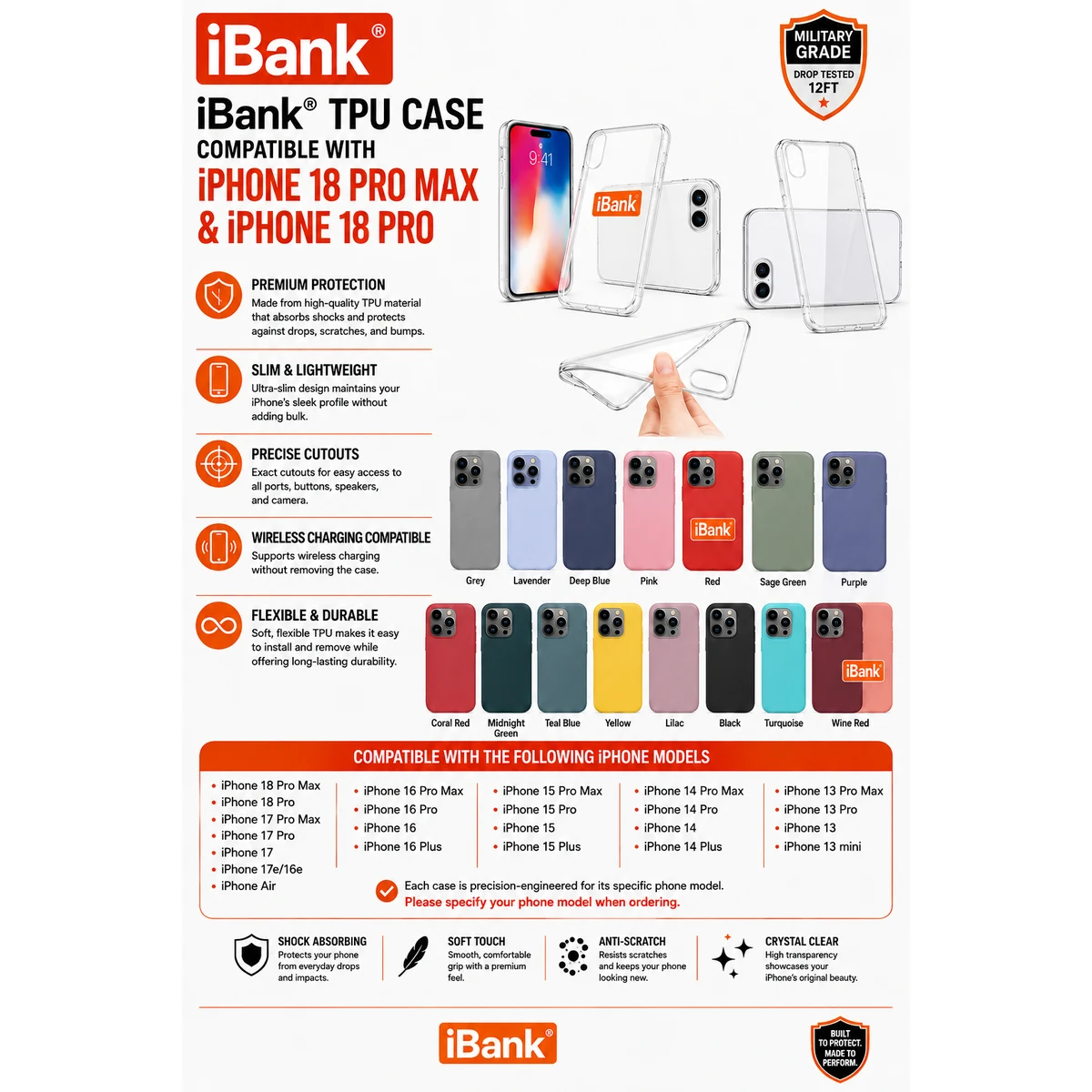 iBank ® iPhone Silicone Case compatible with iPhone 17/16/15/14 Pro Max Air 1