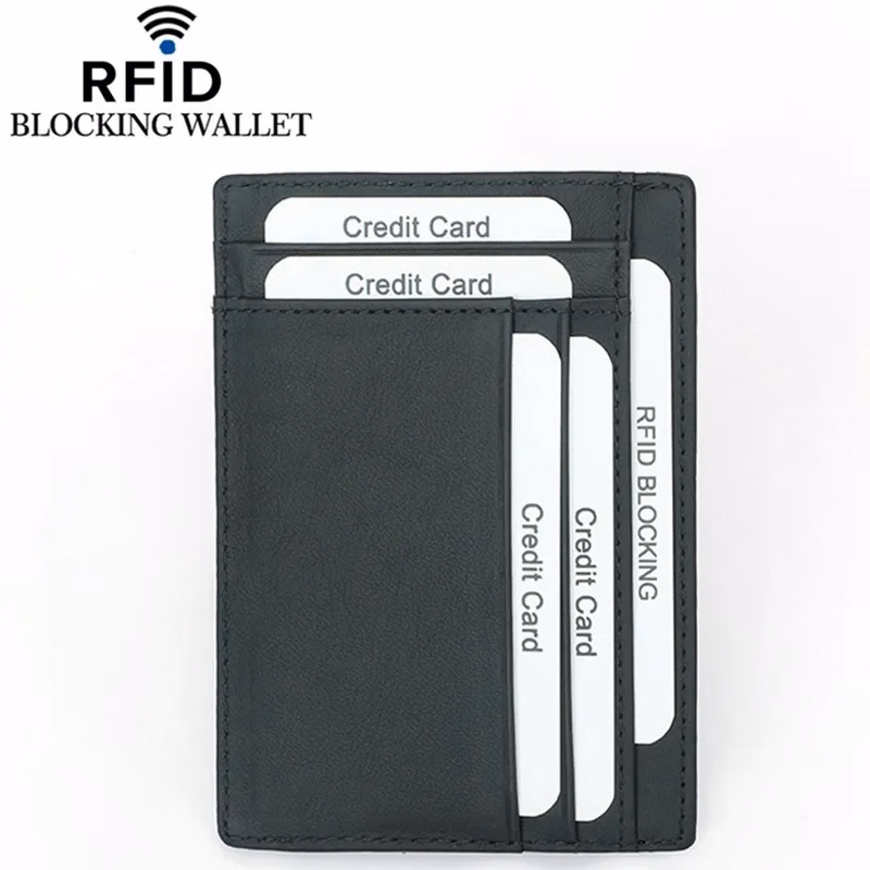 RFID Blocking Leather Wallet Zipper Credit Card Holder