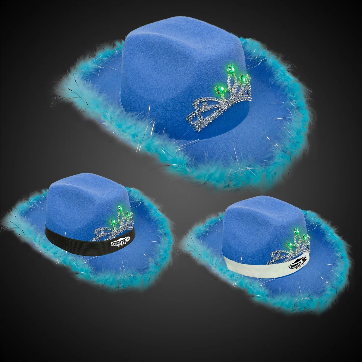 Blue Light Up Cowboy Hat w/ Tiara and Feather(Blank) 1