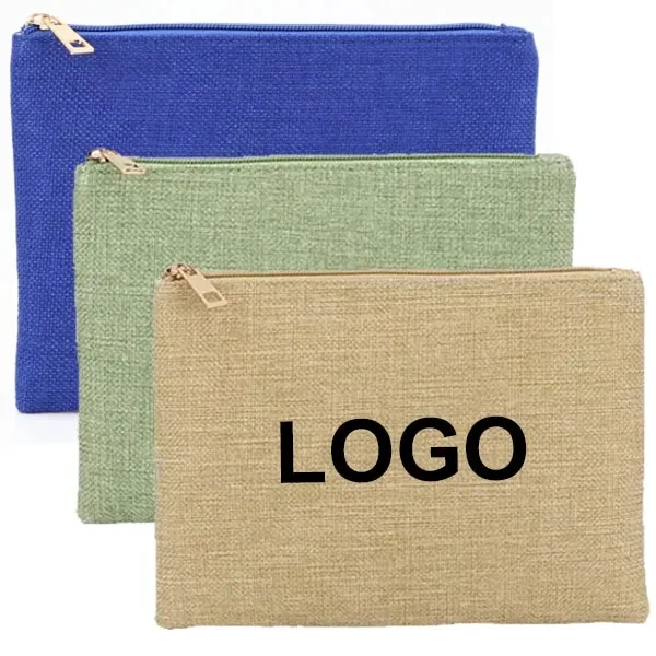 Custom Jute Organizer Zipper Pouch 1