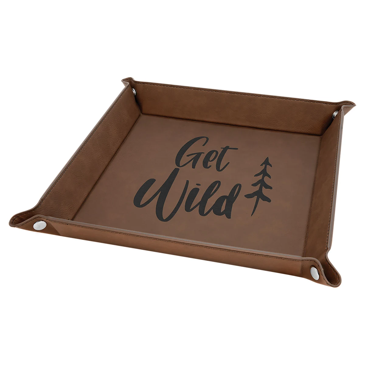 9" x 9" Dark Brown Leatherette Snap Up Tray with Silver Snaps 1