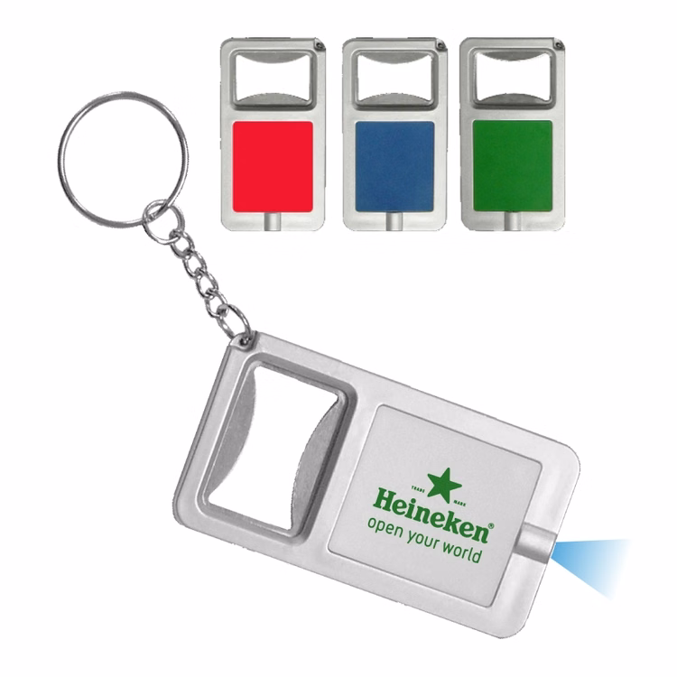 Beer Bottle Opener w/LED Flashlight Keychain - Rectangle