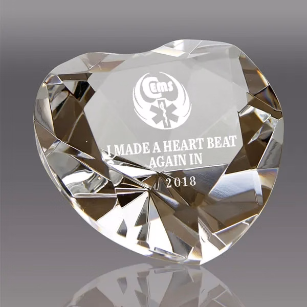 Personalized Crystal Heart Shaped Diamond Paperweight