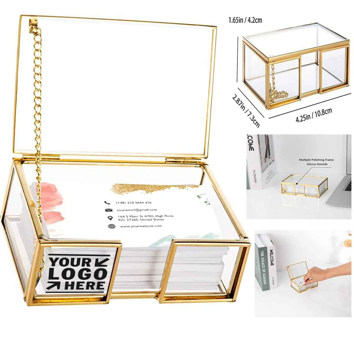 Clear Gold Glass Business Card Box 1