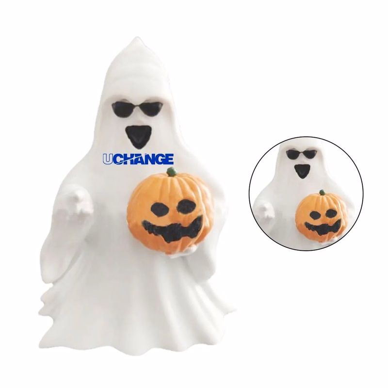 Mini Halloween Ghost Figurine With Pumpkin